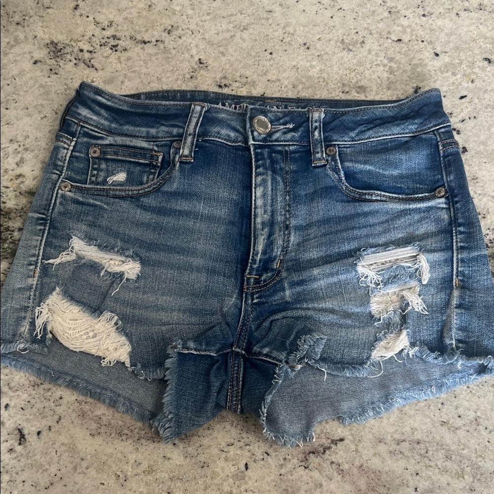 American Eagle Outfitters Blue Distressed Jean Shorts